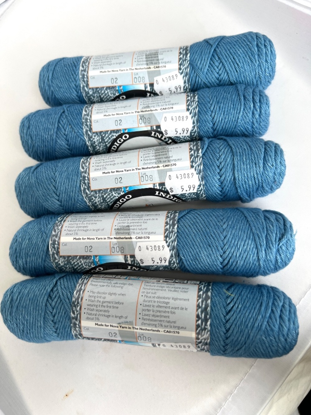 Indigo Yarn Real Jeans 100% Cotton 50 g ea Blue Made in Netherlands Lot of 5